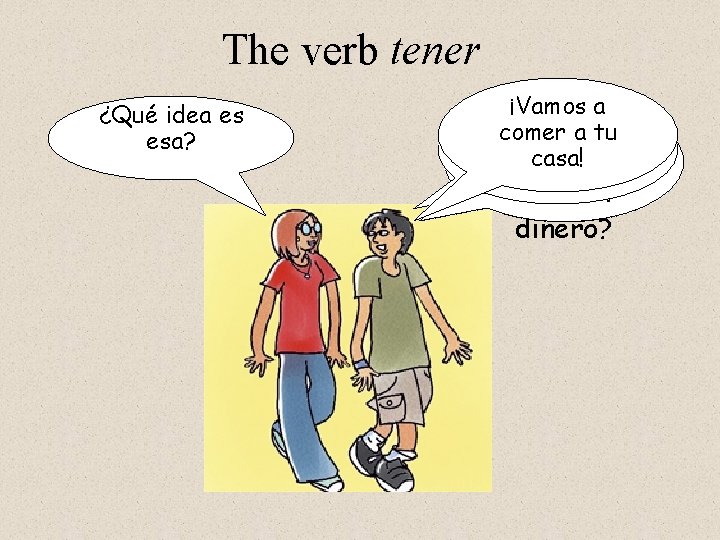 The verb tener ¿Qué idea es ¡Oye! Necesito ¡Sí, tengo! No, no tengo. esa?