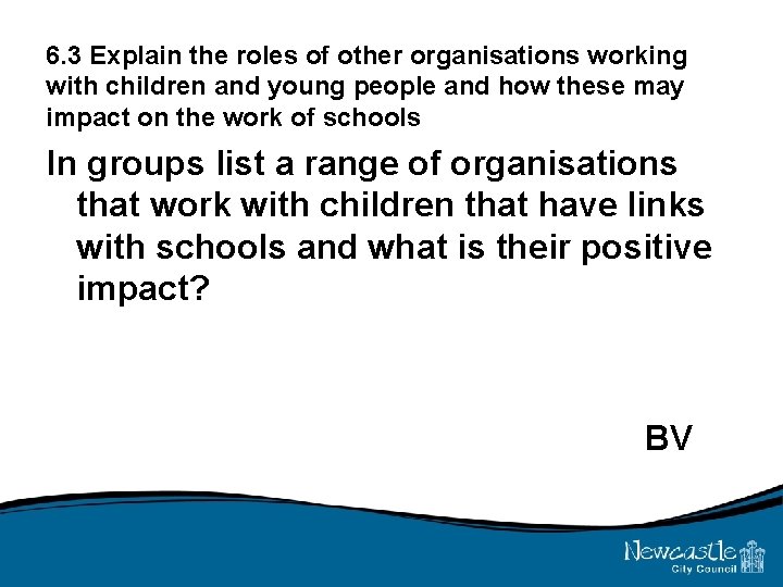 6. 3 Explain the roles of other organisations working with children and young people