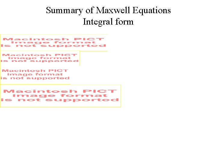 Summary of Maxwell Equations Integral form 