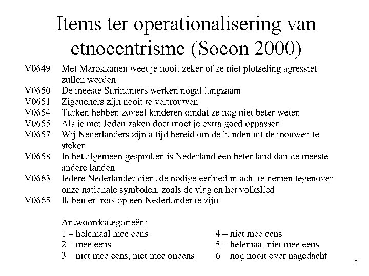 Items ter operationalisering van etnocentrisme (Socon 2000) 9 
