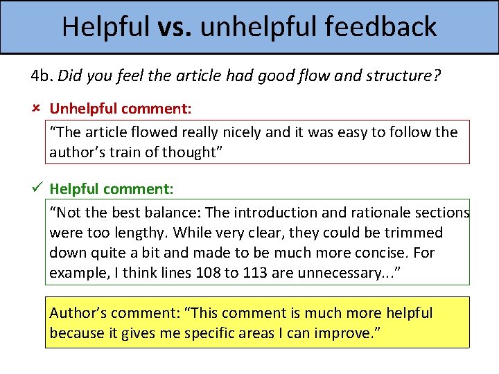 Helpful vs. unhelpful feedback 4 b. Did you feel the article had good flow