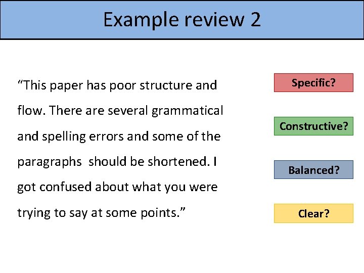 Example review 2 “This paper has poor structure and flow. There are several grammatical
