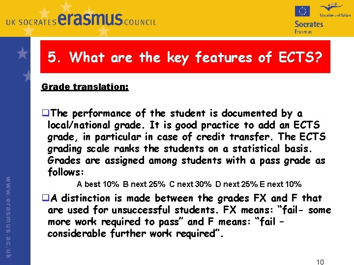 5. What are the key features of ECTS? Grade translation: q. The performance of