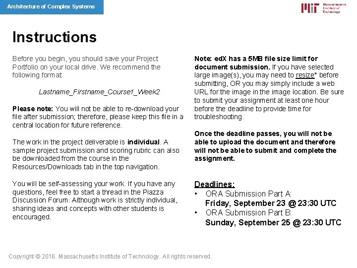 Architecture of Complex Systems Instructions Before you begin, you should save your Project Portfolio