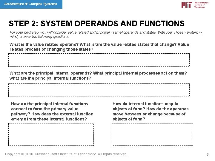 Architecture of Complex Systems STEP 2: SYSTEM OPERANDS AND FUNCTIONS For your next step,