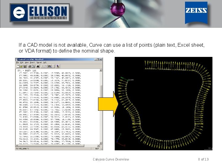 If a CAD model is not available, Curve can use a list of points