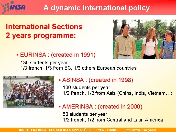 A dynamic international policy International Sections 2 years programme: • EURINSA : (created in