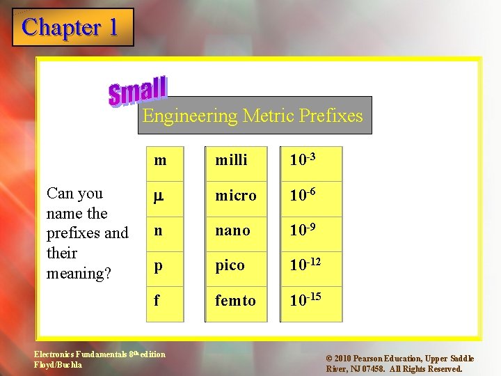 Chapter 1 Engineering Metric Prefixes Can you name the prefixes and their meaning? m