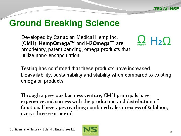 TSX-V: NSP Ground Breaking Science Developed by Canadian Medical Hemp Inc. (CMH), Hemp. Omega™