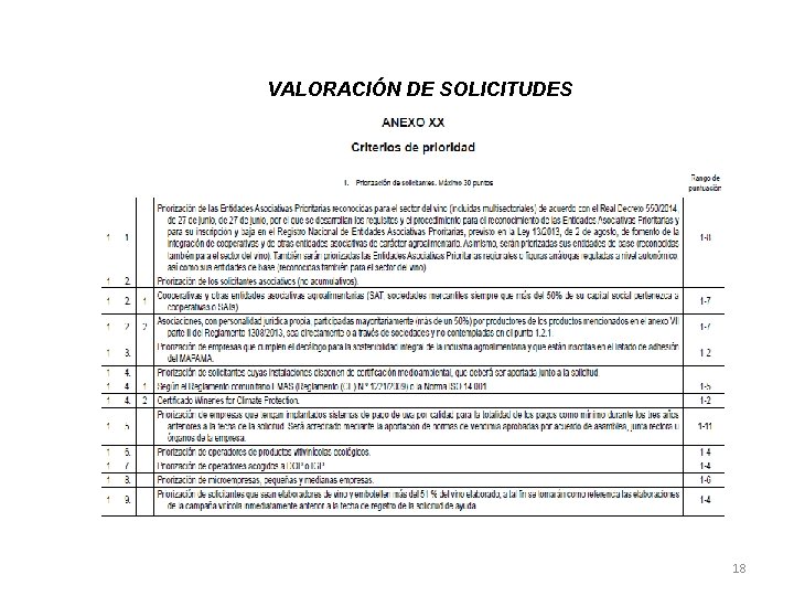 VALORACIÓN DE SOLICITUDES 18 