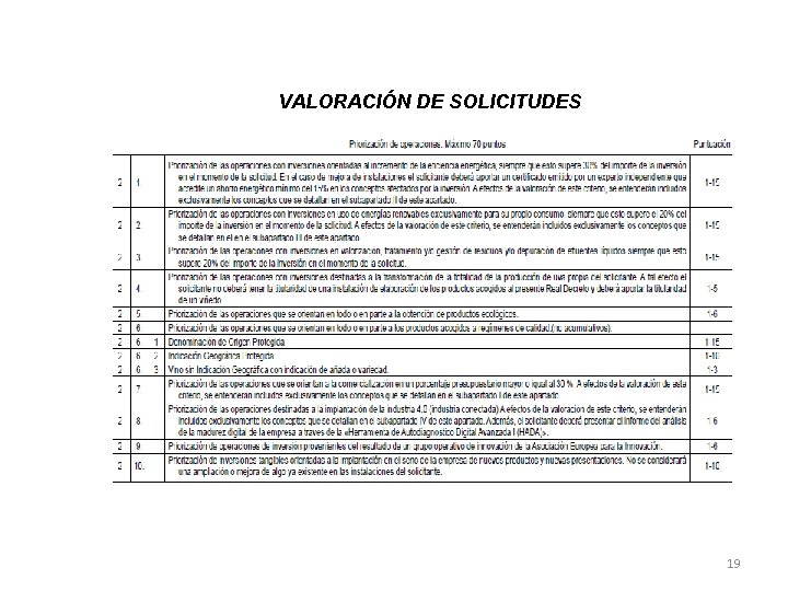 VALORACIÓN DE SOLICITUDES 19 