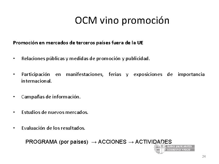 OCM vino promoción Promoción en mercados de terceros países fuera de la UE •