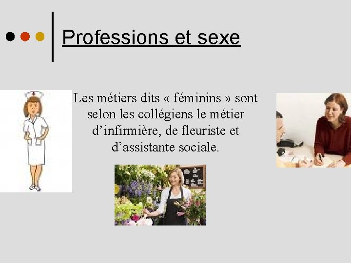 Professions et sexe Les métiers dits « féminins » sont selon les collégiens le