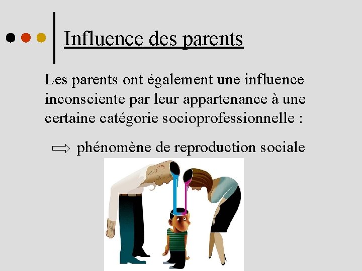 Influence des parents Les parents ont également une influence inconsciente par leur appartenance à