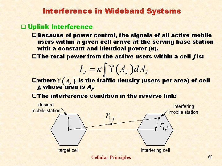 Interference in Wideband Systems q Uplink Interference q Because of power control, the signals