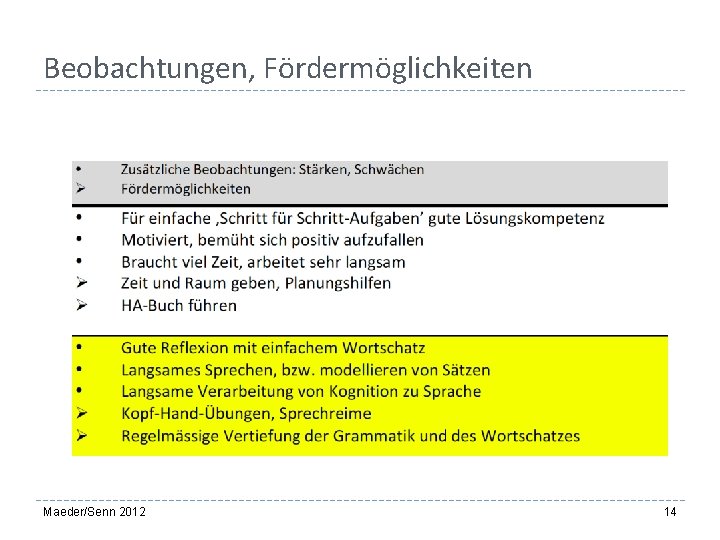 Beobachtungen, Fördermöglichkeiten Maeder/Senn 2012 14 