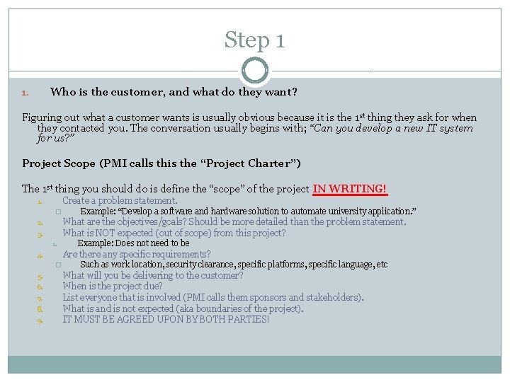 Step 1 Who is the customer, and what do they want? 1. Figuring out