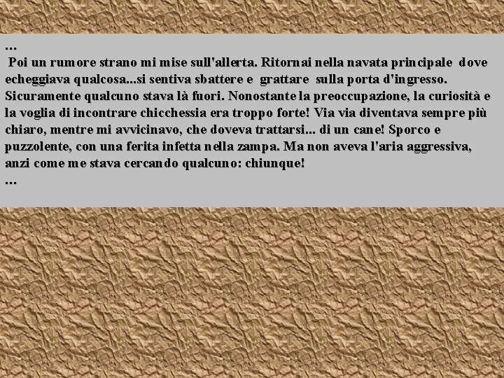 … Poi un rumore strano mi mise sull'allerta. Ritornai nella navata principale dove echeggiava