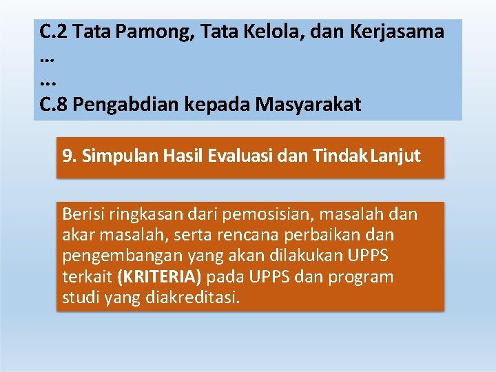 C. 2 Tata Pamong, Tata Kelola, dan Kerjasama …. . . C. 8 Pengabdian C. 2 Tata Pamong, Tata Kelola, dan Kerjasama …. . . C. 8 Pengabdian