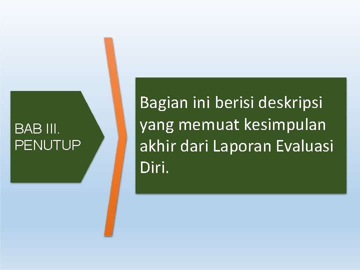 BAB III. PENUTUP Bagian ini berisi deskripsi yang memuat kesimpulan akhir dari Laporan Evaluasi BAB III. PENUTUP Bagian ini berisi deskripsi yang memuat kesimpulan akhir dari Laporan Evaluasi