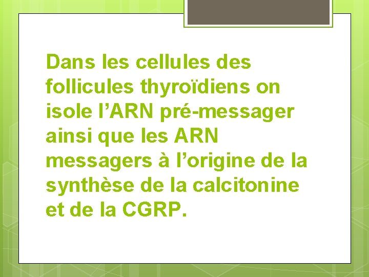 Dans les cellules des follicules thyroïdiens on isole l’ARN pré-messager ainsi que les ARN