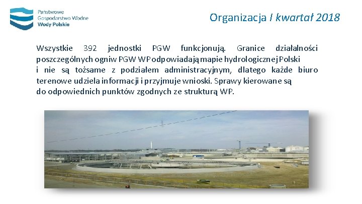 Organizacja I kwartał 2018 Wszystkie 392 jednostki PGW funkcjonują. Granice działalności poszczególnych ogniw PGW