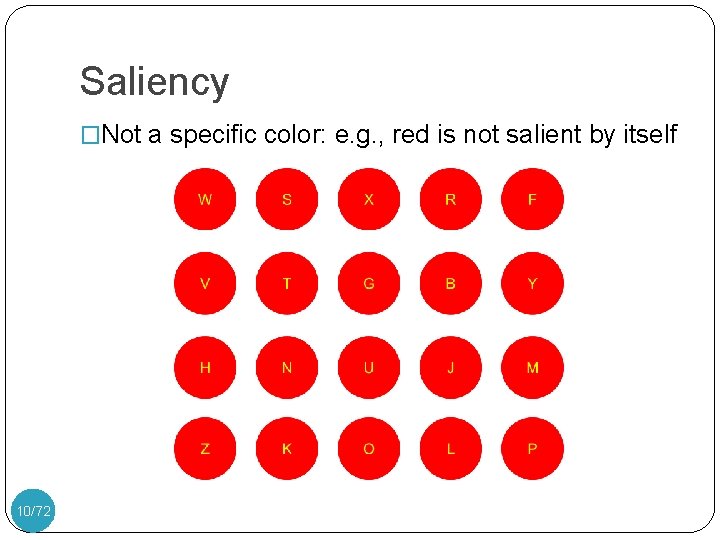 Saliency �Not a specific color: e. g. , red is not salient by itself