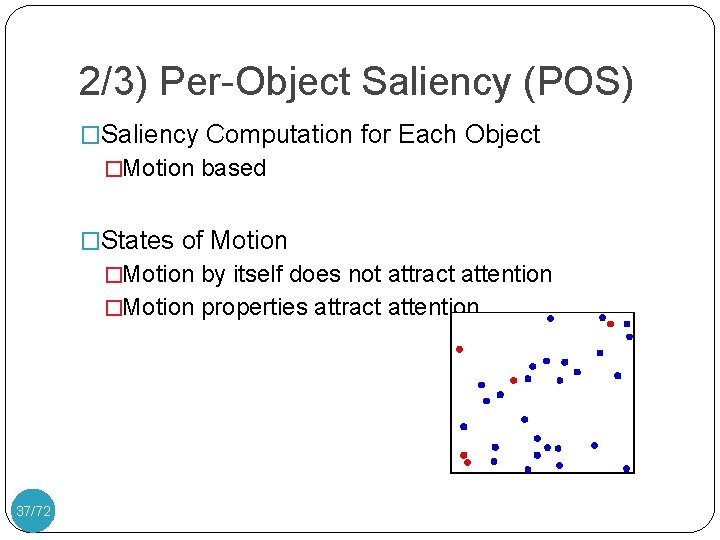 2/3) Per-Object Saliency (POS) �Saliency Computation for Each Object �Motion based �States of Motion