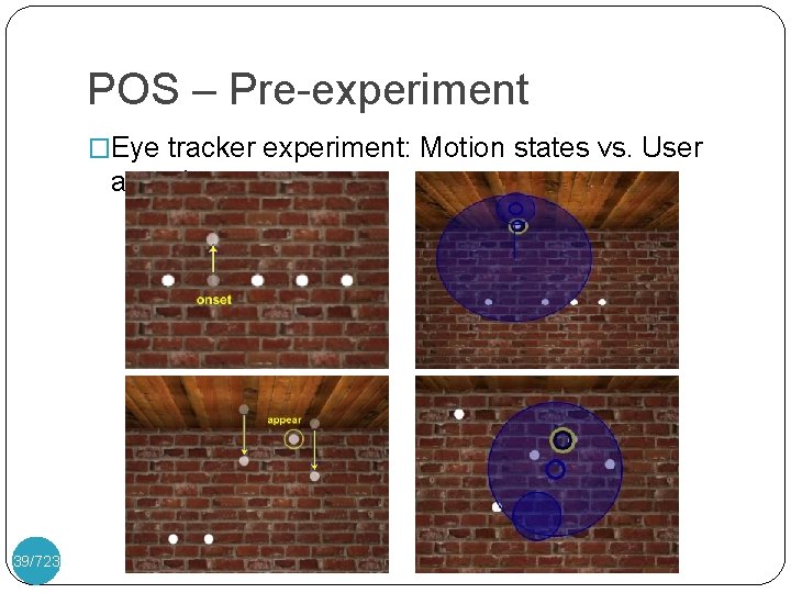 POS – Pre-experiment �Eye tracker experiment: Motion states vs. User attentions 39/723 