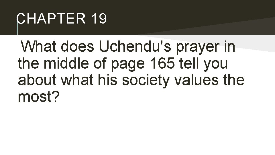 CHAPTER 19 What does Uchendu's prayer in the middle of page 165 tell you