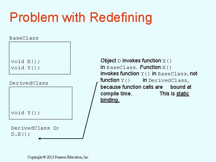 Problem with Redefining Base. Class void X(); void Y(); Derived. Class D; D. X(); Problem with Redefining Base. Class void X(); void Y(); Derived. Class D; D. X();