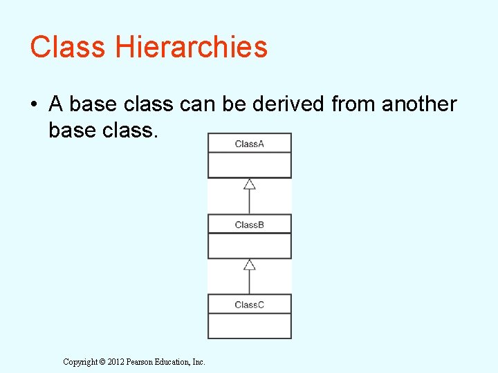 Class Hierarchies • A base class can be derived from another base class. Copyright Class Hierarchies • A base class can be derived from another base class. Copyright