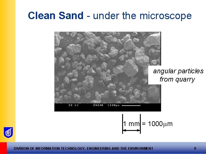 Clean Sand - under the microscope angular particles from quarry 1 mm = 1000