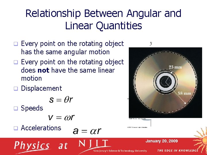 Relationship Between Angular and Linear Quantities Every point on the rotating object has the Relationship Between Angular and Linear Quantities Every point on the rotating object has the