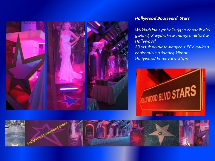 Hollywood Boulevard Stars Wykładzina symbolizująca chodnik alei gwiazd, 8 wydruków znanych aktorów Hollywood 20