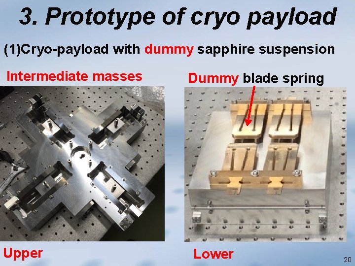 3. Prototype of cryo payload (1)Cryo-payload with dummy sapphire suspension Intermediate masses Upper Dummy