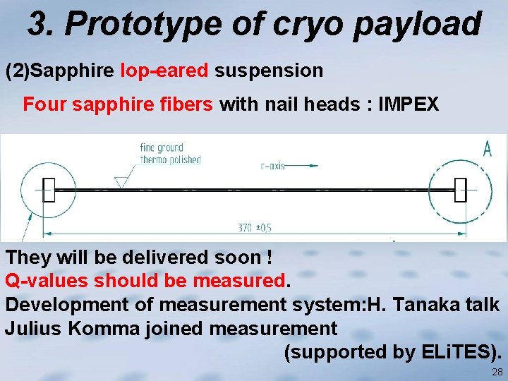 3. Prototype of cryo payload (2)Sapphire lop-eared suspension Four sapphire fibers with nail heads