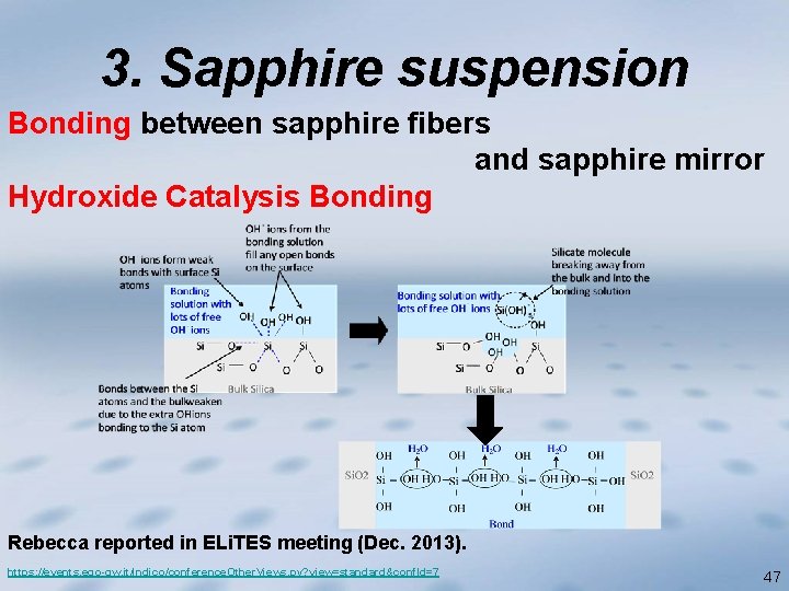 3. Sapphire suspension Bonding between sapphire fibers and sapphire mirror Hydroxide Catalysis Bonding Rebecca