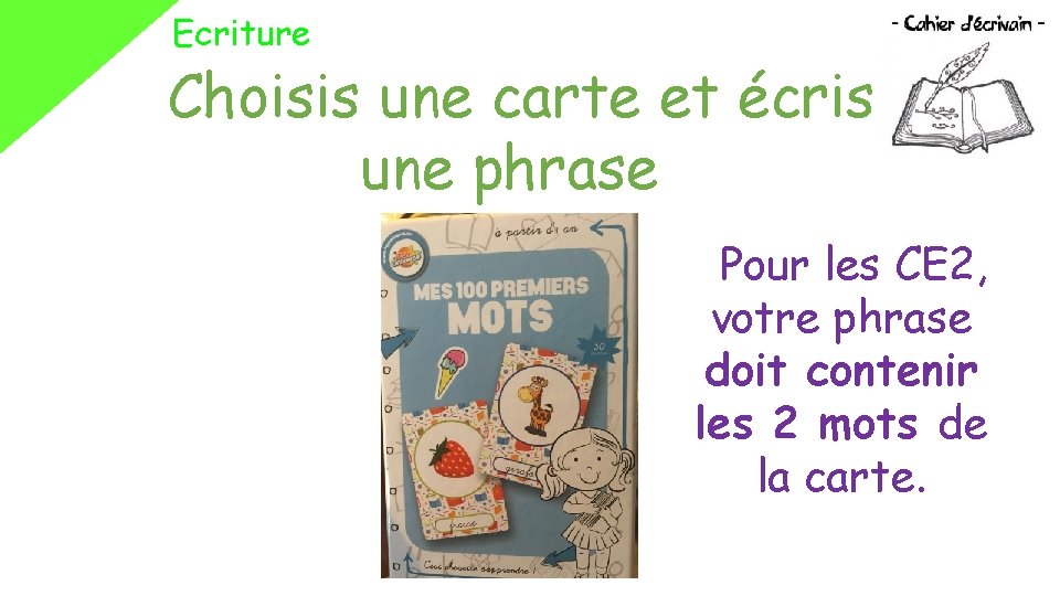 Ecriture Choisis une carte et écris une phrase Pour les CE 2, votre phrase