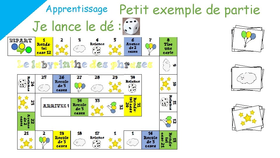 Petit exemple de partie Je lance le dé : Apprentissage 