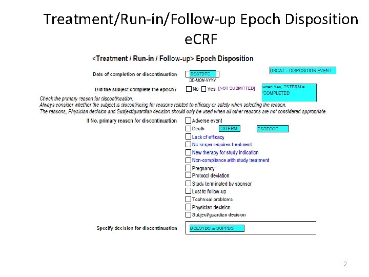 Treatment/Run-in/Follow-up Epoch Disposition e. CRF 2 