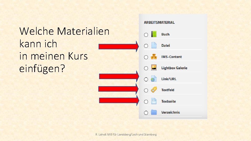 Welche Materialien kann ich in meinen Kurs einfügen? R. Loheit Mi. B für Landsberg/Lech