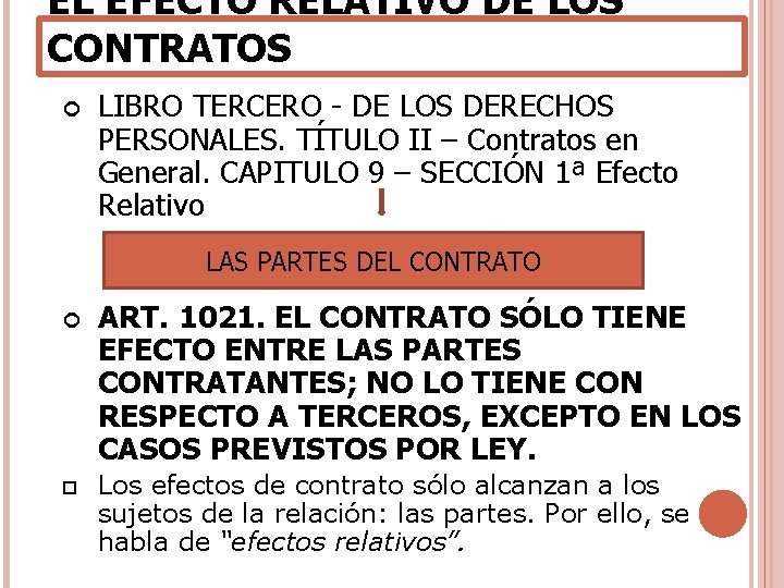 EL EFECTO RELATIVO DE LOS CONTRATOS LIBRO TERCERO - DE LOS DERECHOS PERSONALES. TÍTULO EL EFECTO RELATIVO DE LOS CONTRATOS LIBRO TERCERO - DE LOS DERECHOS PERSONALES. TÍTULO