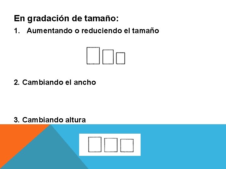 En gradación de tamaño: 1. Aumentando o reduciendo el tamaño 2. Cambiando el ancho En gradación de tamaño: 1. Aumentando o reduciendo el tamaño 2. Cambiando el ancho