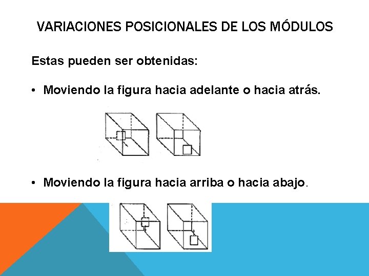 VARIACIONES POSICIONALES DE LOS MÓDULOS Estas pueden ser obtenidas: • Moviendo la figura hacia VARIACIONES POSICIONALES DE LOS MÓDULOS Estas pueden ser obtenidas: • Moviendo la figura hacia