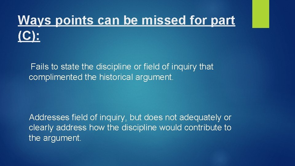 Ways points can be missed for part (C): Fails to state the discipline or