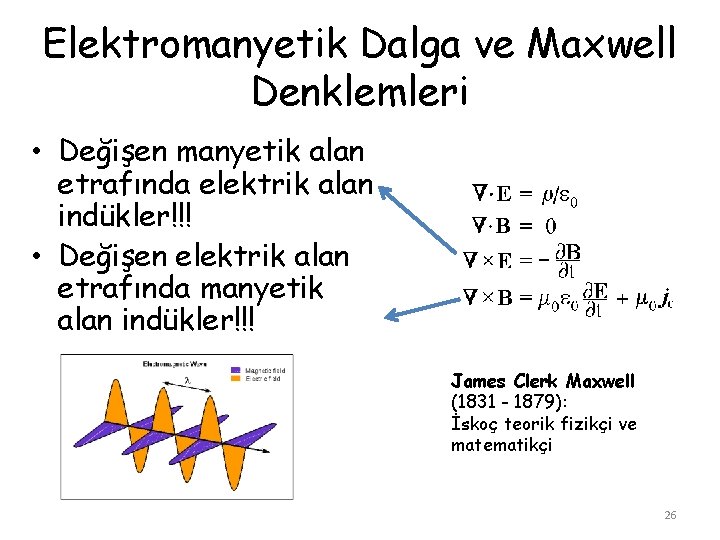 Elektromanyetik Dalga ve Maxwell Denklemleri • Değişen manyetik alan etrafında elektrik alan indükler!!! •