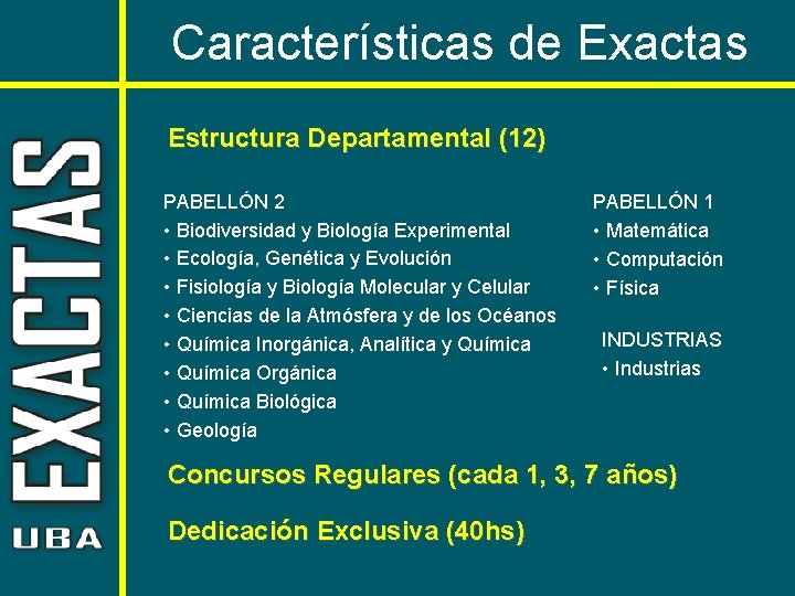 Características de Exactas Estructura Departamental (12) PABELLÓN 2 • Biodiversidad y Biología Experimental •