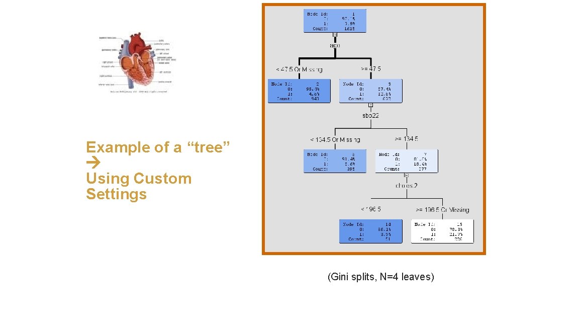 Example of a “tree” Using Custom Settings (Gini splits, N=4 leaves) 