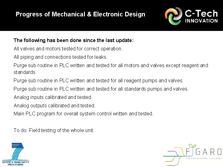 Progress of Mechanical & Electronic Design The following has been done since the last Progress of Mechanical & Electronic Design The following has been done since the last